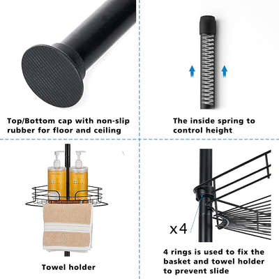 DS BS Tension Pole Shower Caddy Adjustable Rustproof Bathroom Storage Rack