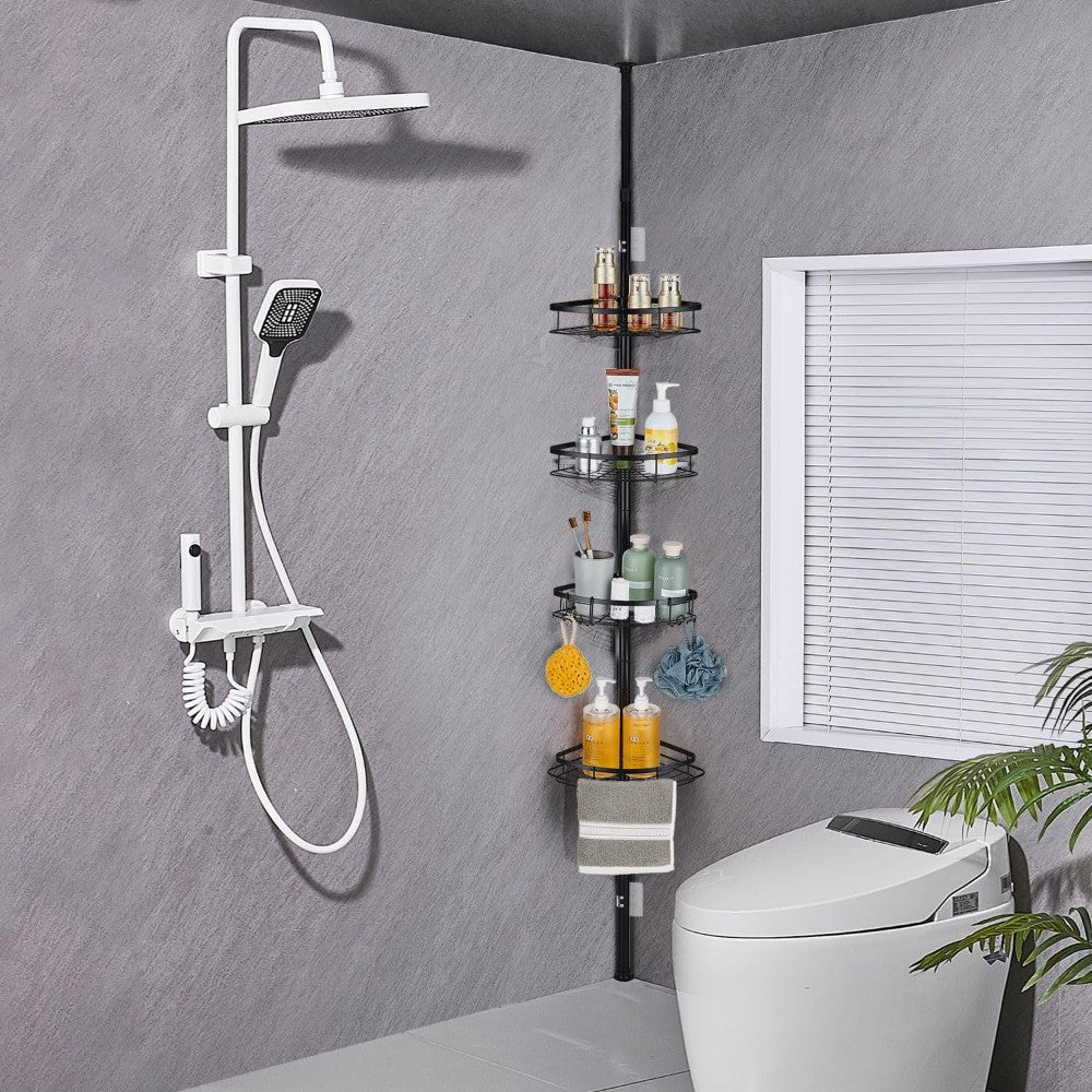 DS BS Tension Pole Shower Caddy Adjustable Rustproof Bathroom Storage Rack
