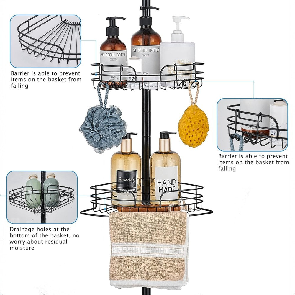DS BS Tension Pole Shower Caddy Adjustable Rustproof Bathroom Storage Rack
