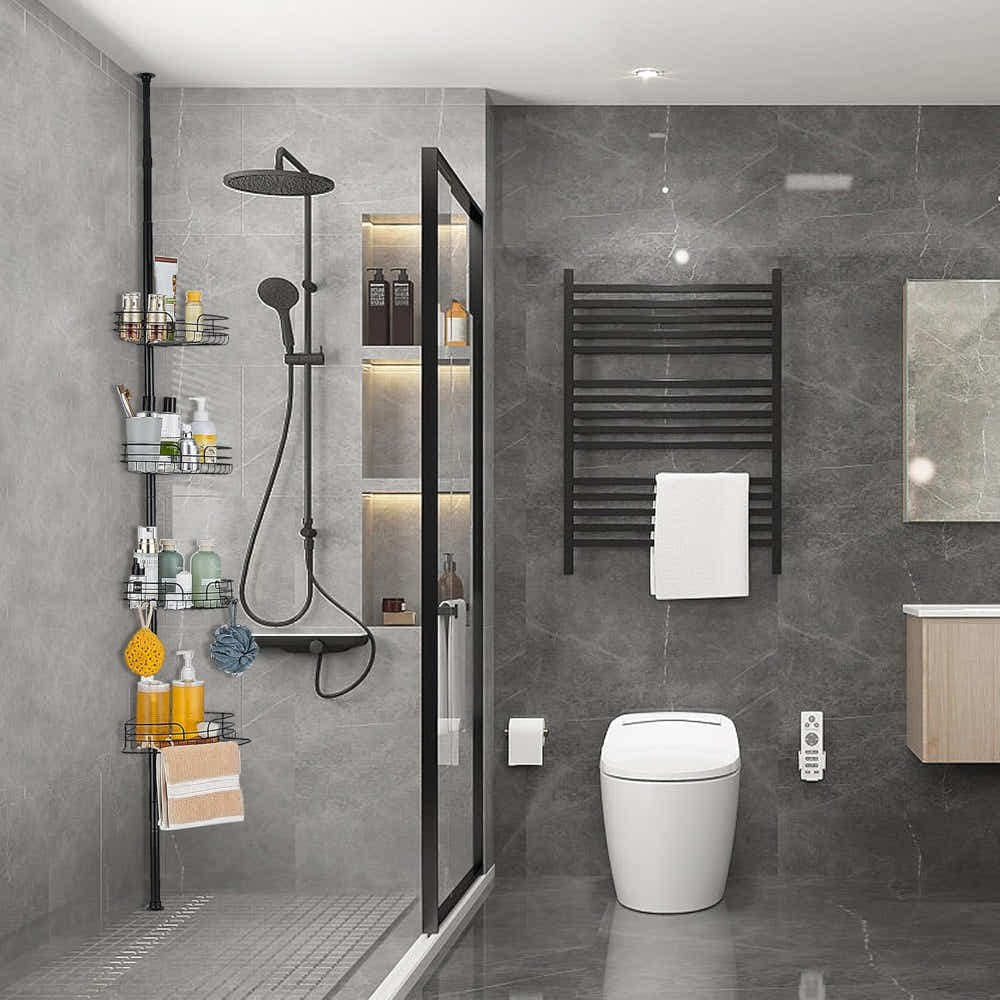 DS BS Tension Pole Shower Caddy Adjustable Rustproof Bathroom Storage Rack