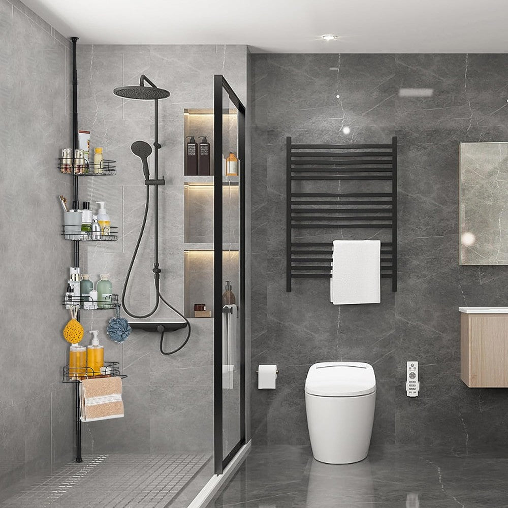 DS BS Tension Pole Shower Caddy Adjustable Rustproof Bathroom Storage Rack