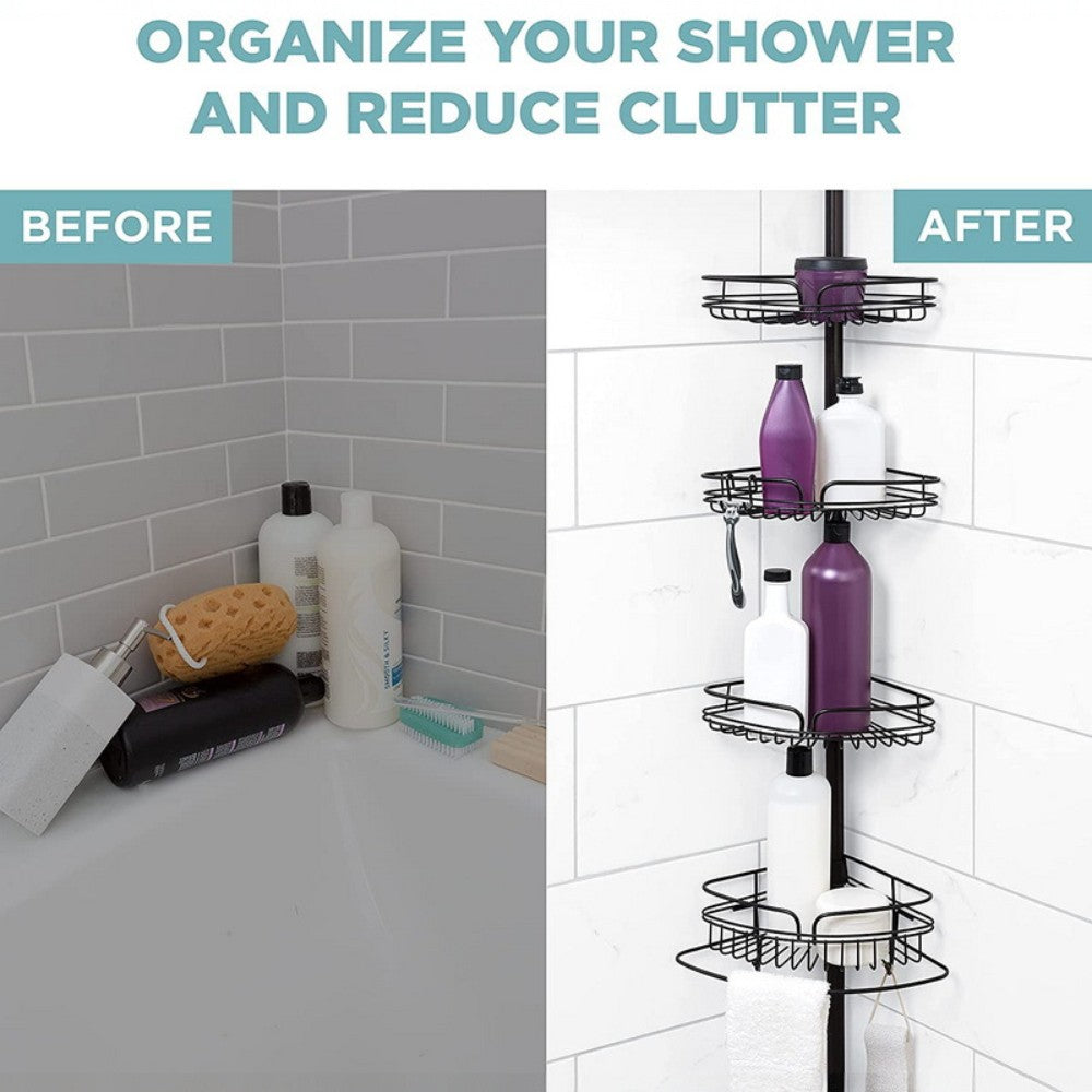 DS BS Tension Pole Shower Caddy Adjustable Rustproof Bathroom Storage Rack
