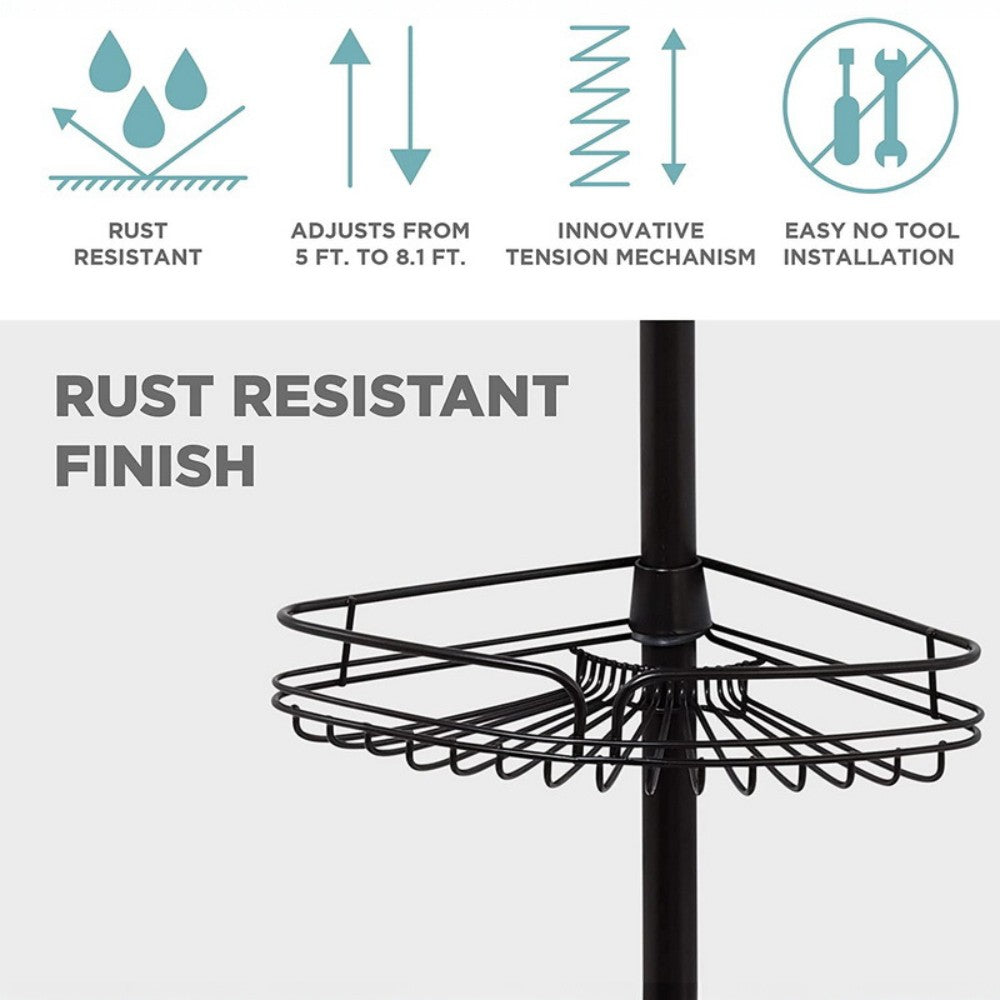 DS BS Tension Pole Shower Caddy Adjustable Rustproof Bathroom Storage Rack