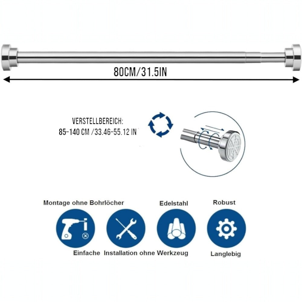 DS BS Stainless Steel Telescopic Curtain Rod –Adjustable 85–140cm