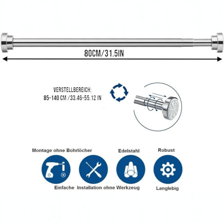 DS BS Stainless Steel Telescopic Curtain Rod –Adjustable 85–140cm