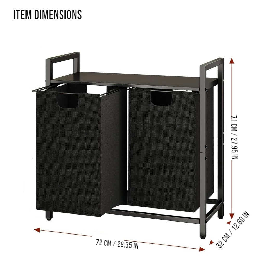 DS BS Dual Laundry Hamper with Pull-Out Bags  Steel Top Shelf – 72×32×71cm