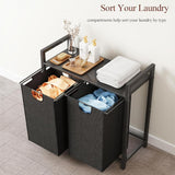 DS BS  Dual Laundry Hamper with Pull-Out Bags & Steel Top Shelf – 72×32×71cm