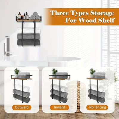 DS BS Wall Mounted Towel Rack with Wood Shelf