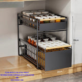 DS BS Double Tier Sliding Kitchen Storage Rack Under Sink Organizer