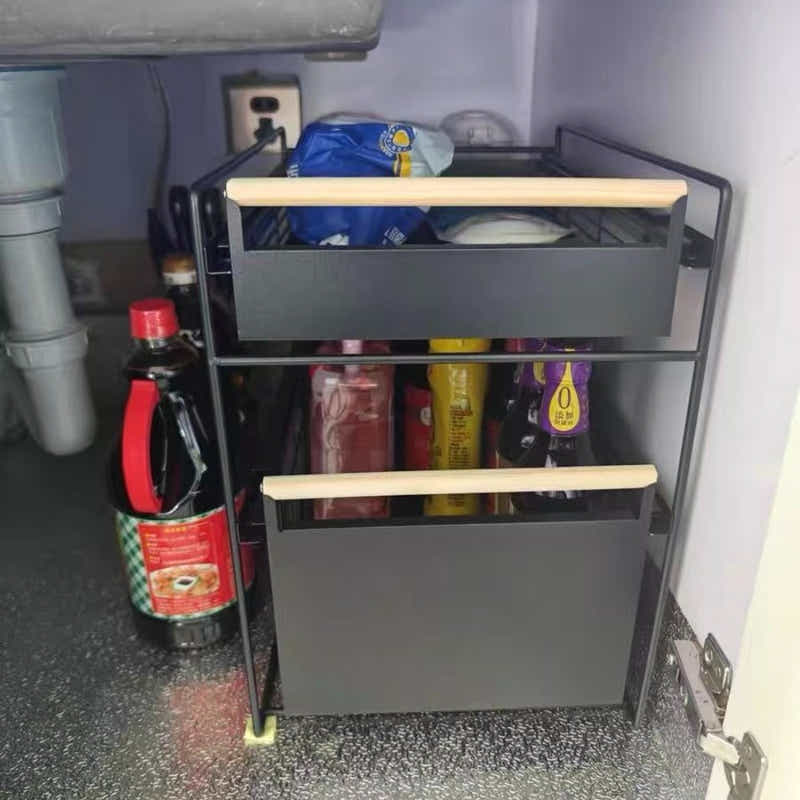 DS BS Double Tier Sliding Kitchen Storage Rack Under Sink Organizer