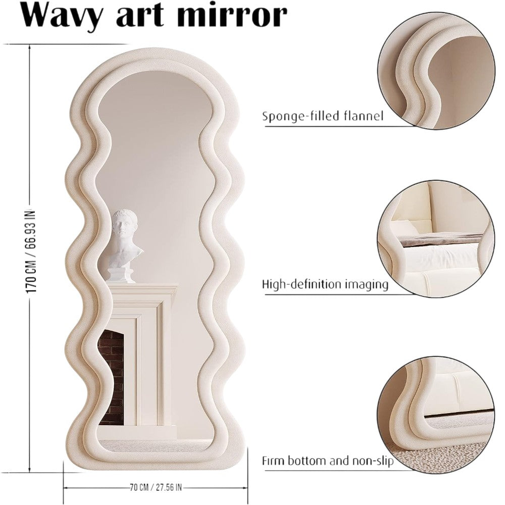 DS BS Wavy-Frame Full Length Mirror with Plush Fabric Trim -170x70cm