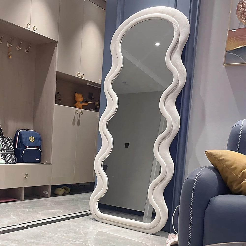 DS BS Wavy-Frame Full Length Mirror with Plush Fabric Trim -170x70cm