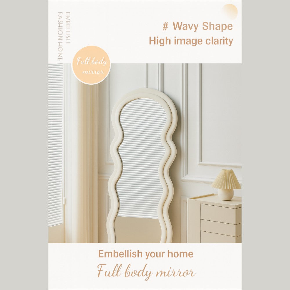 DS BS Wavy-Frame Full Length Mirror with Plush Fabric Trim -170x70cm