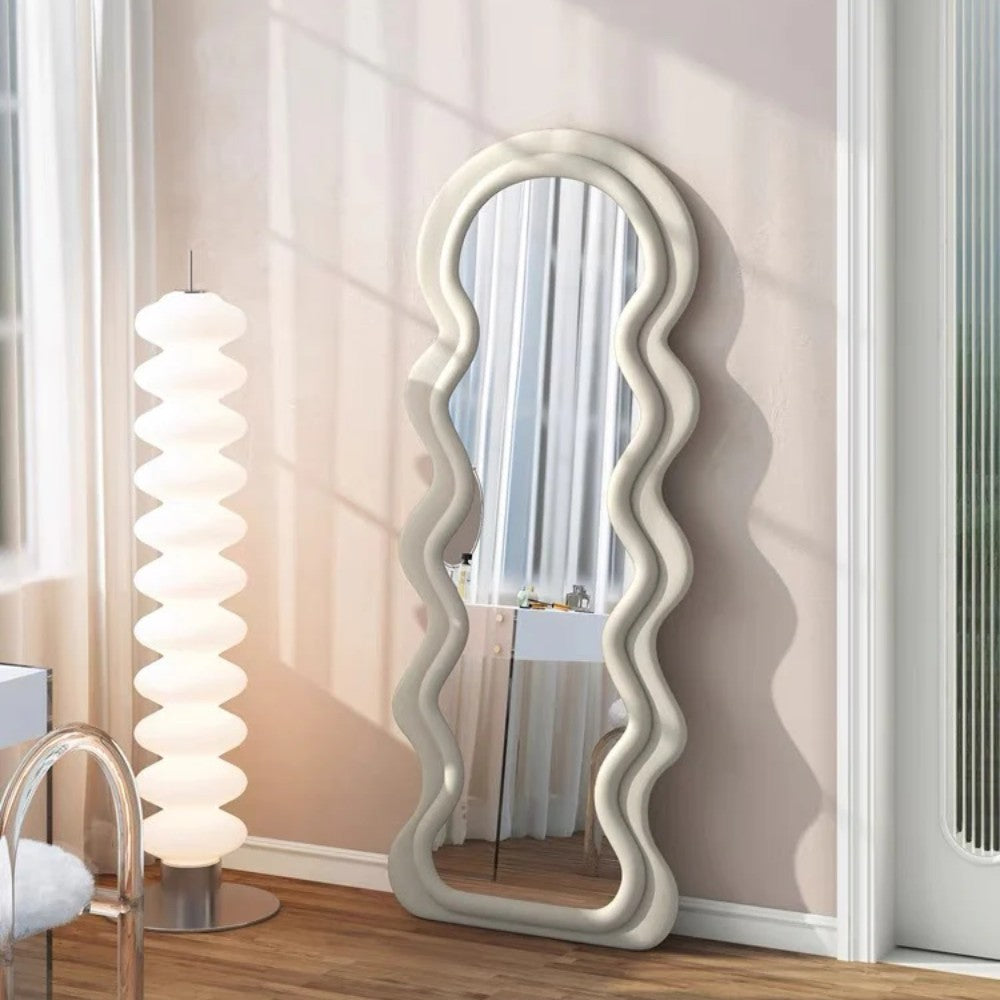 DS BS Wavy-Frame Full Length Mirror with Plush Fabric Trim -170x70cm