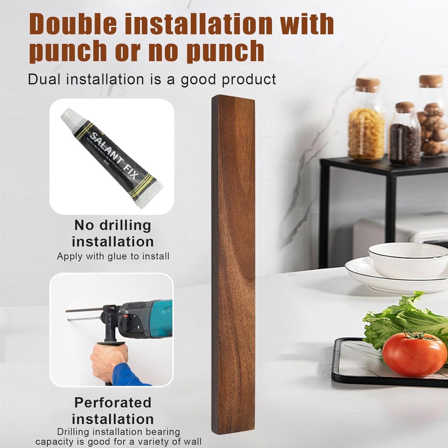 DS BS Magnetic Wooden Knife Holder – 41cm Wood Strip