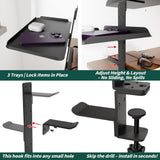 DS BS Clamp On Desk Shelf with 3 Adjustable Trays-Black