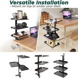 DS BS Clamp On Desk Shelf with 3 Adjustable Trays-Black