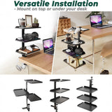 DS BS Clamp On Desk Shelf with 3 Adjustable Trays-Black