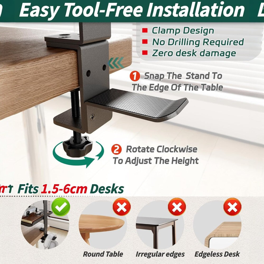 DS BS Clamp On Desk Shelf with 3 Adjustable Trays-Black