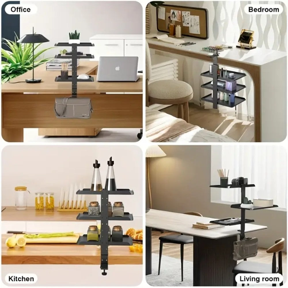 DS BS Clamp On Desk Shelf with 3 Adjustable Trays-Black