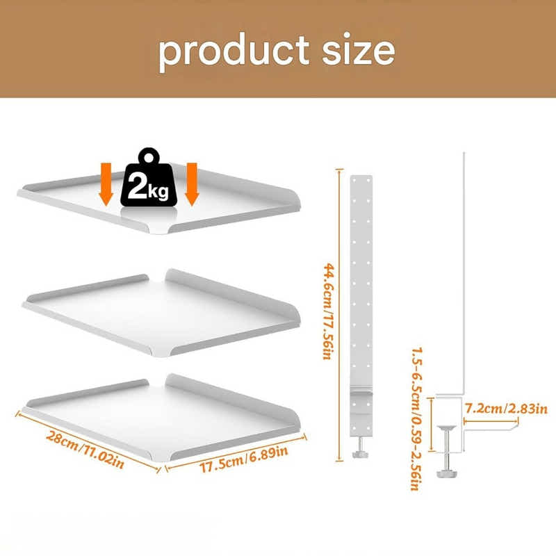 DS BS Clamp On Desk Shelf with 3 Adjustable Trays-White