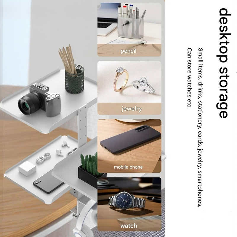 DS BS Clamp On Desk Shelf with 3 Adjustable Trays-White