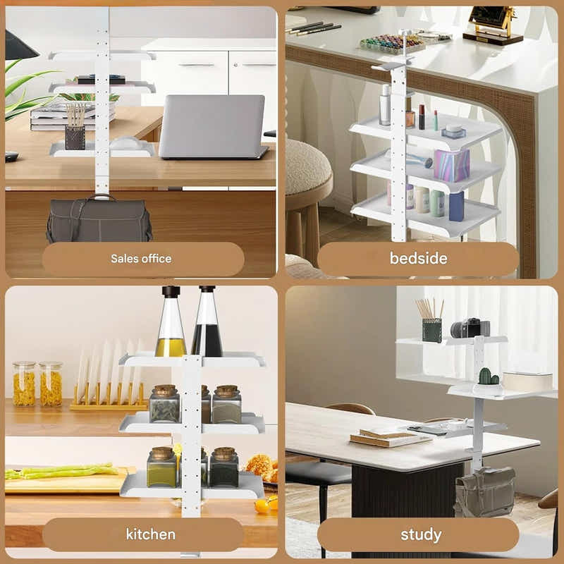 DS BS Clamp On Desk Shelf with 3 Adjustable Trays-White