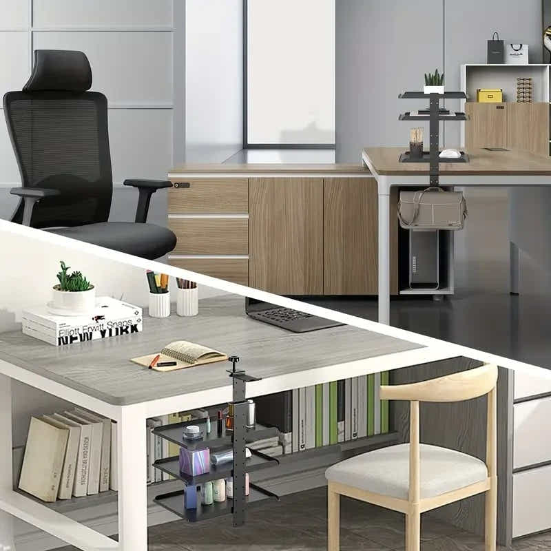 DS BS Clamp On Desk Shelf with 3 Adjustable Trays-White