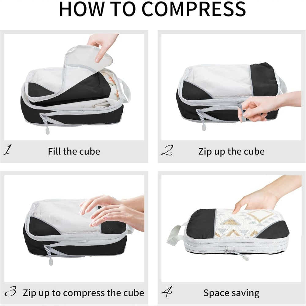 DS BS 6pcs Compression Packing Cubes Travel Luggage Organizer Set - Black