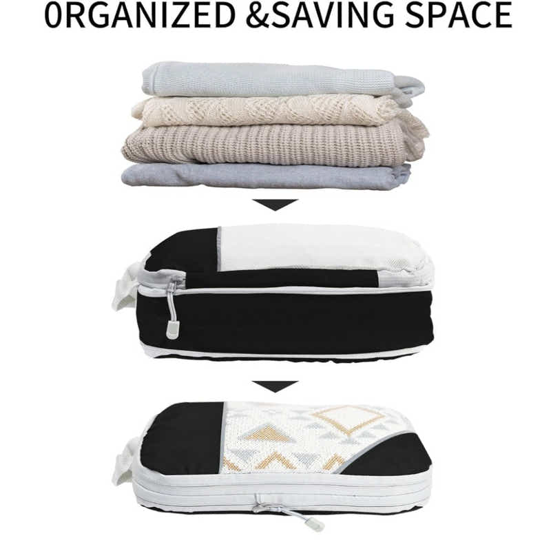 DS BS 6pcs Compression Packing Cubes Travel Luggage Organizer Set - Black