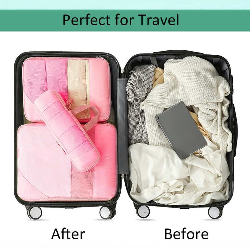 DS BS 6pcs Compression Packing Cubes Travel Luggage Organizer Set - Pink