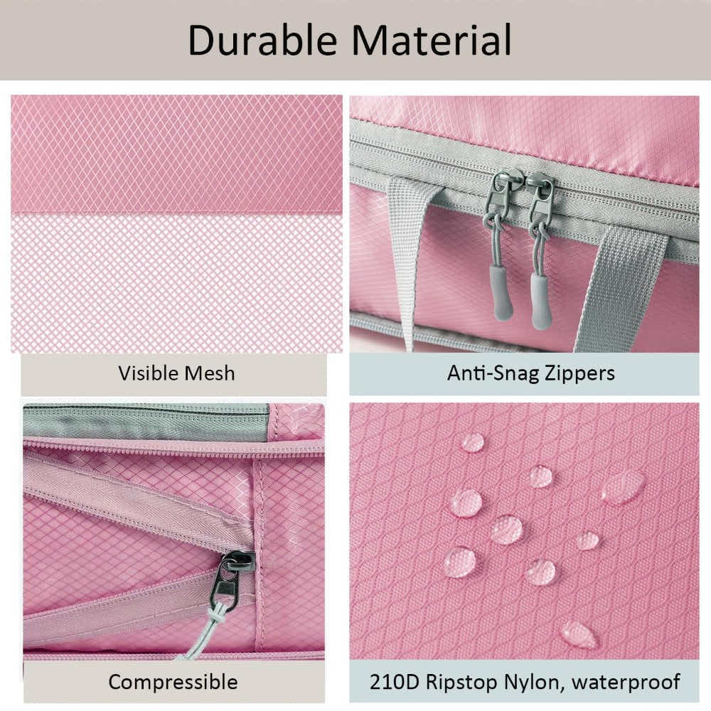 DS BS 6pcs Compression Packing Cubes Travel Luggage Organizer Set - Pink