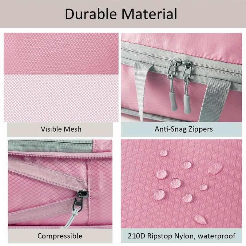 DS BS 6pcs Compression Packing Cubes Travel Luggage Organizer Set - Pink