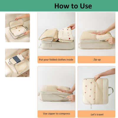 DS BS 6pcs Compression Packing Cubes Travel Luggage Organizer Set - Beige
