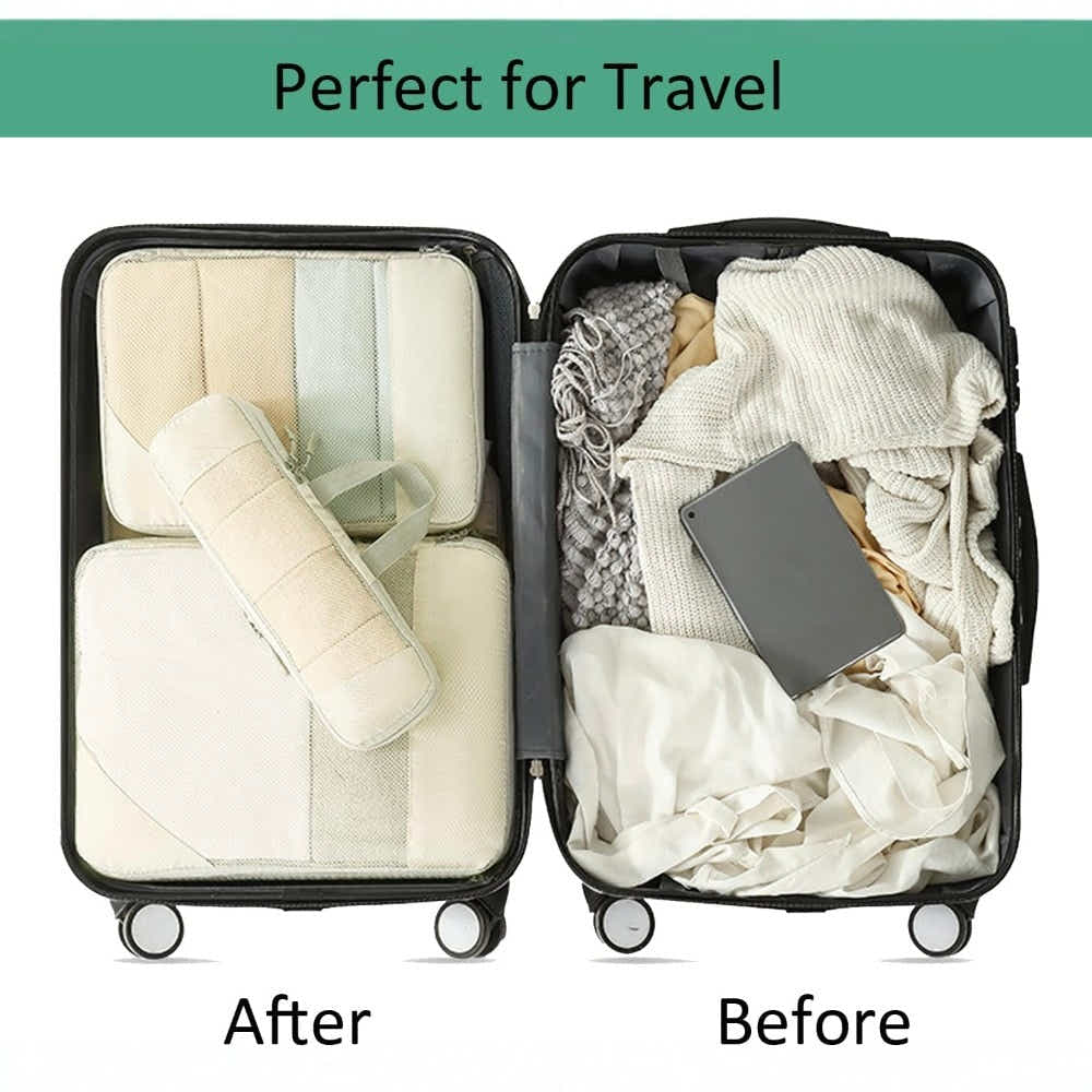 DS BS 6pcs Compression Packing Cubes Travel Luggage Organizer Set - Beige