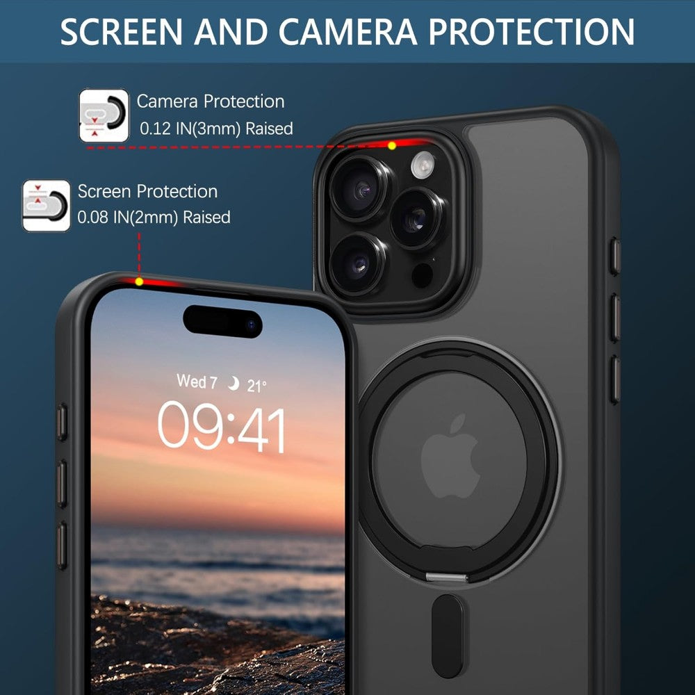 DS BS iPhone 16 Pro Case with 360°Rotatable Magnetic Ring Stand