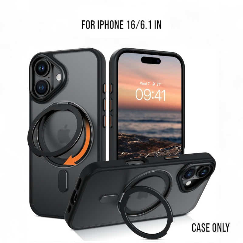 DS BS iPhone 16 Case with 360°Rotatable Magnetic Ring Stand