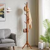 DS BS Wooden Coat Tree with 8 Hooks -Walnut