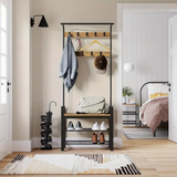 DS BS 4-in-1 Hall Tree Coat Rack with Shoe Bench and Storage Shelves