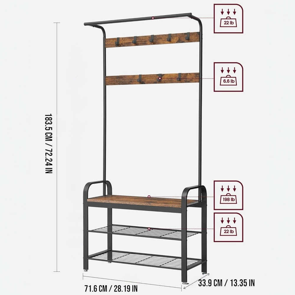 DS BS 4-in-1 Hall Tree Coat Rack with Shoe Bench and Storage Shelves