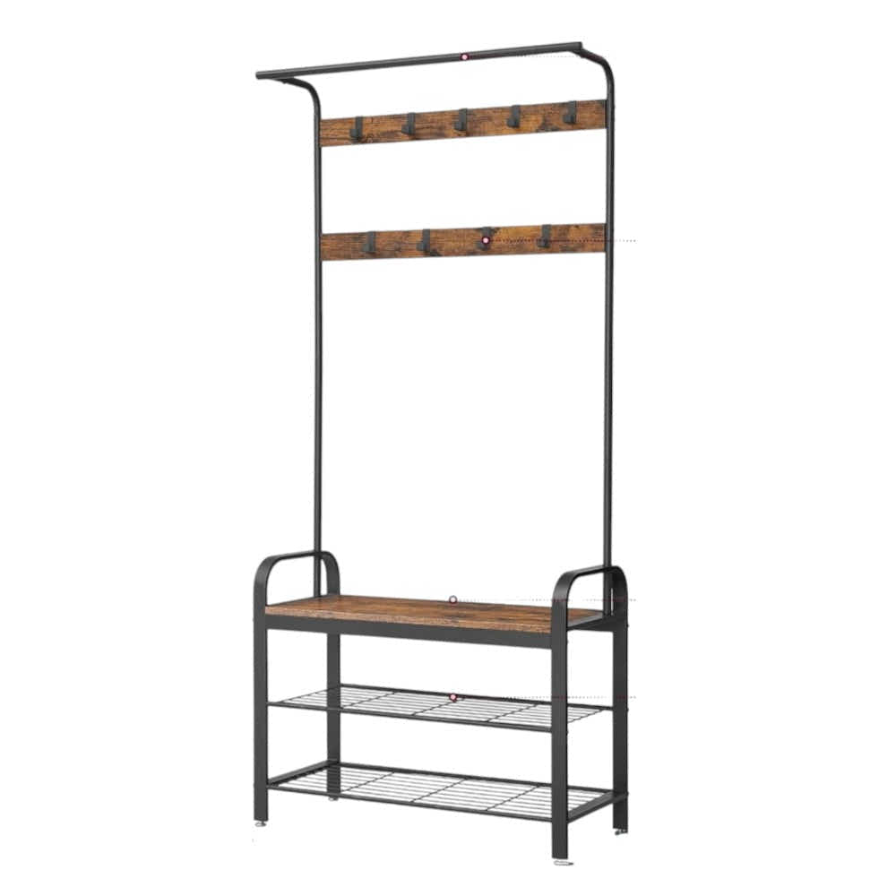 DS BS 4-in-1 Hall Tree Coat Rack with Shoe Bench and Storage Shelves