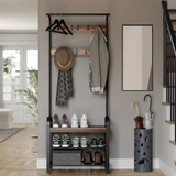 DS BS 4-in-1 Hall Tree Coat Rack with Shoe Bench and Storage Shelves