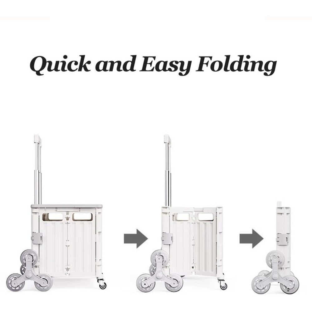 DS BS Foldable Utility Cart with Stair Climbing Wheels - White
