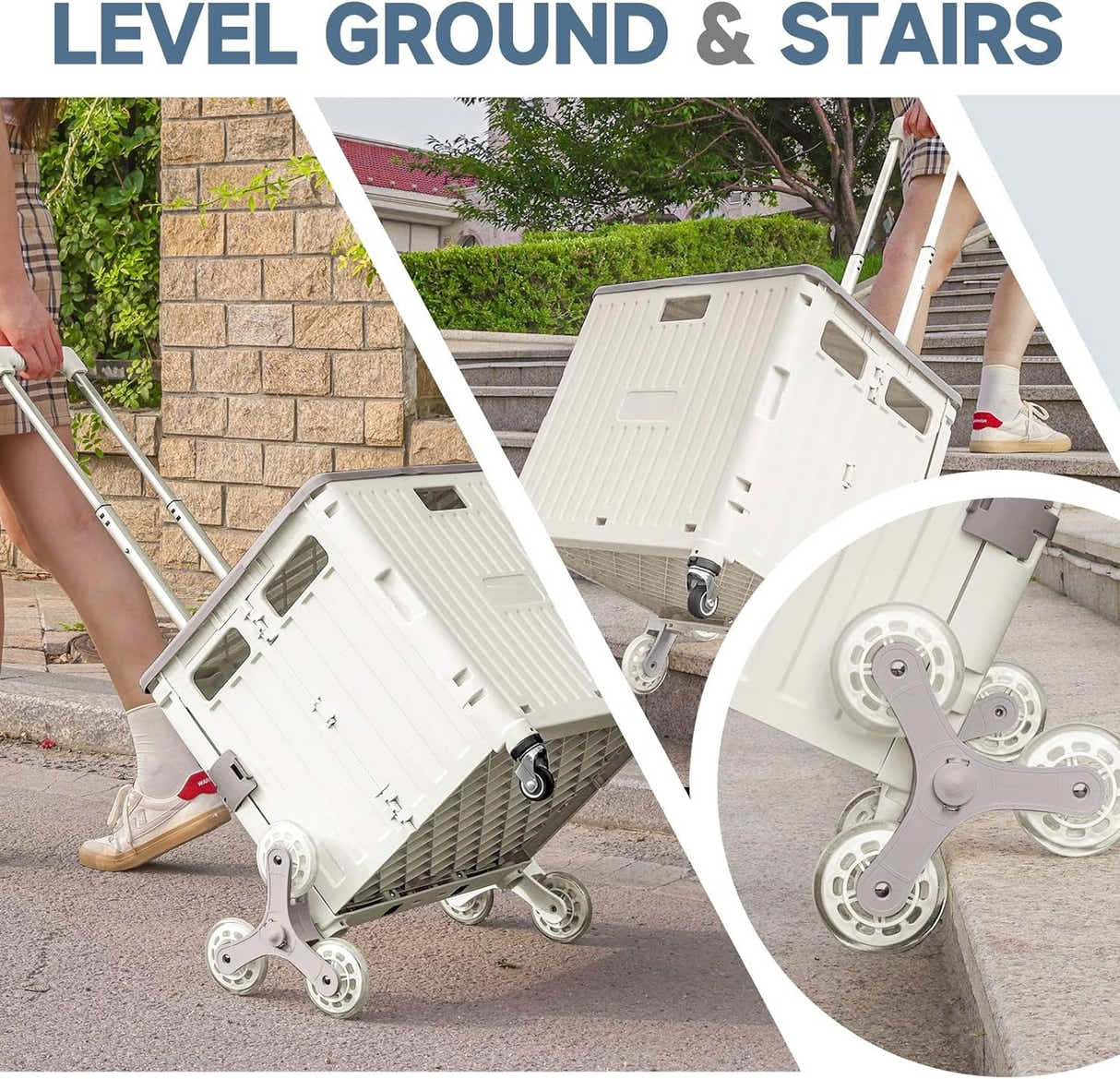 DS BS Foldable Utility Cart with Stair Climbing Wheels - White