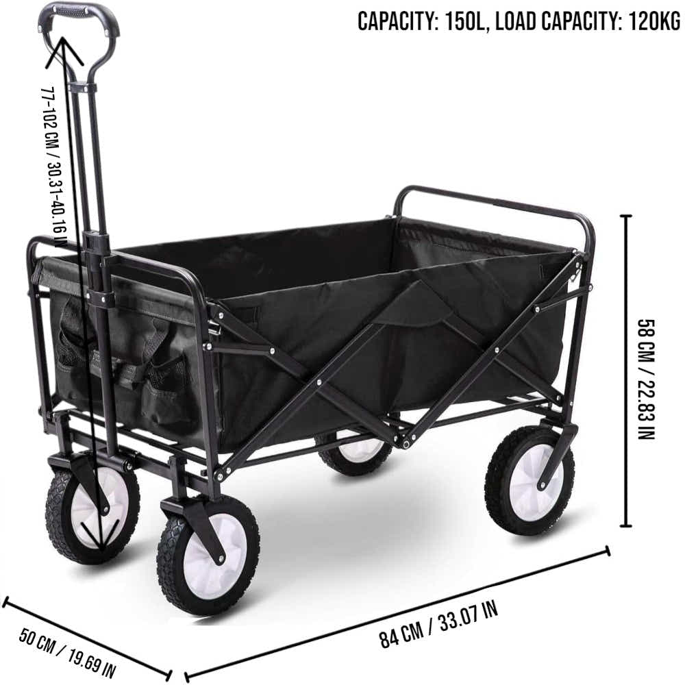 DS BS 150L Folding Outdoor Utility Wagon Heavy Duty Camping Cart - Black