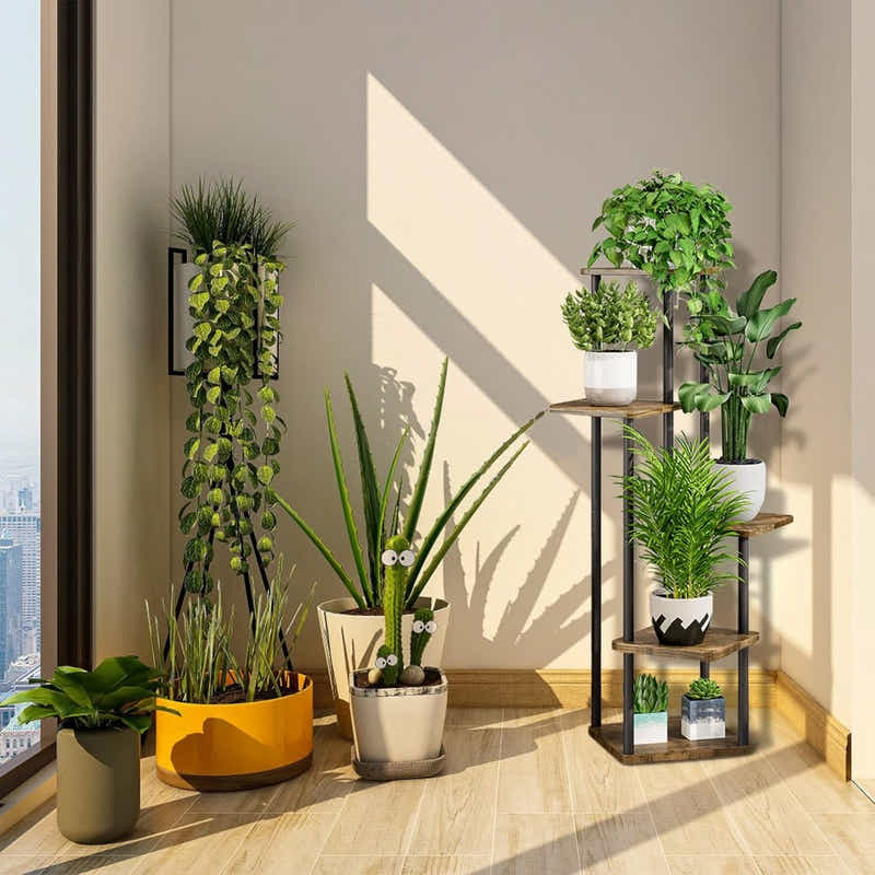 DS BS 5 Tier Plant Stand Indoor Corner Flower Shelf with MDF Boards