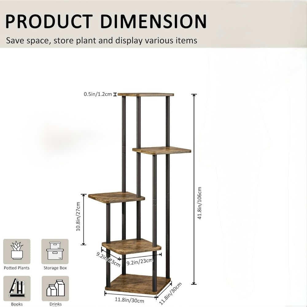 DS BS 5 Tier Plant Stand Indoor Corner Flower Shelf with MDF Boards