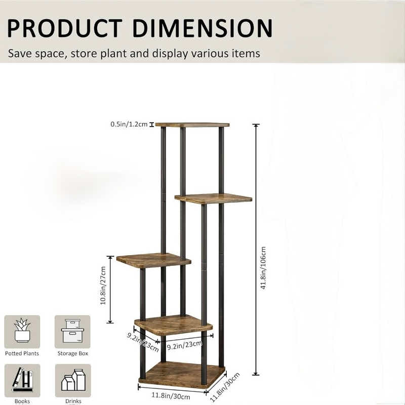 DS BS 5 Tier Plant Stand Indoor Corner Flower Shelf with MDF Boards