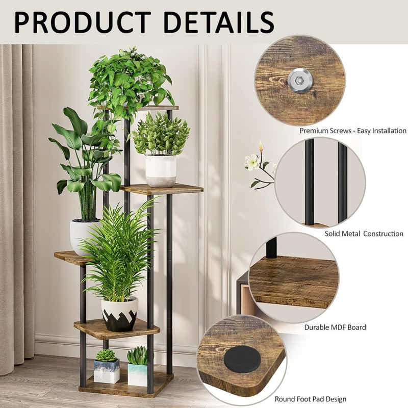 DS BS 5 Tier Plant Stand Indoor Corner Flower Shelf with MDF Boards