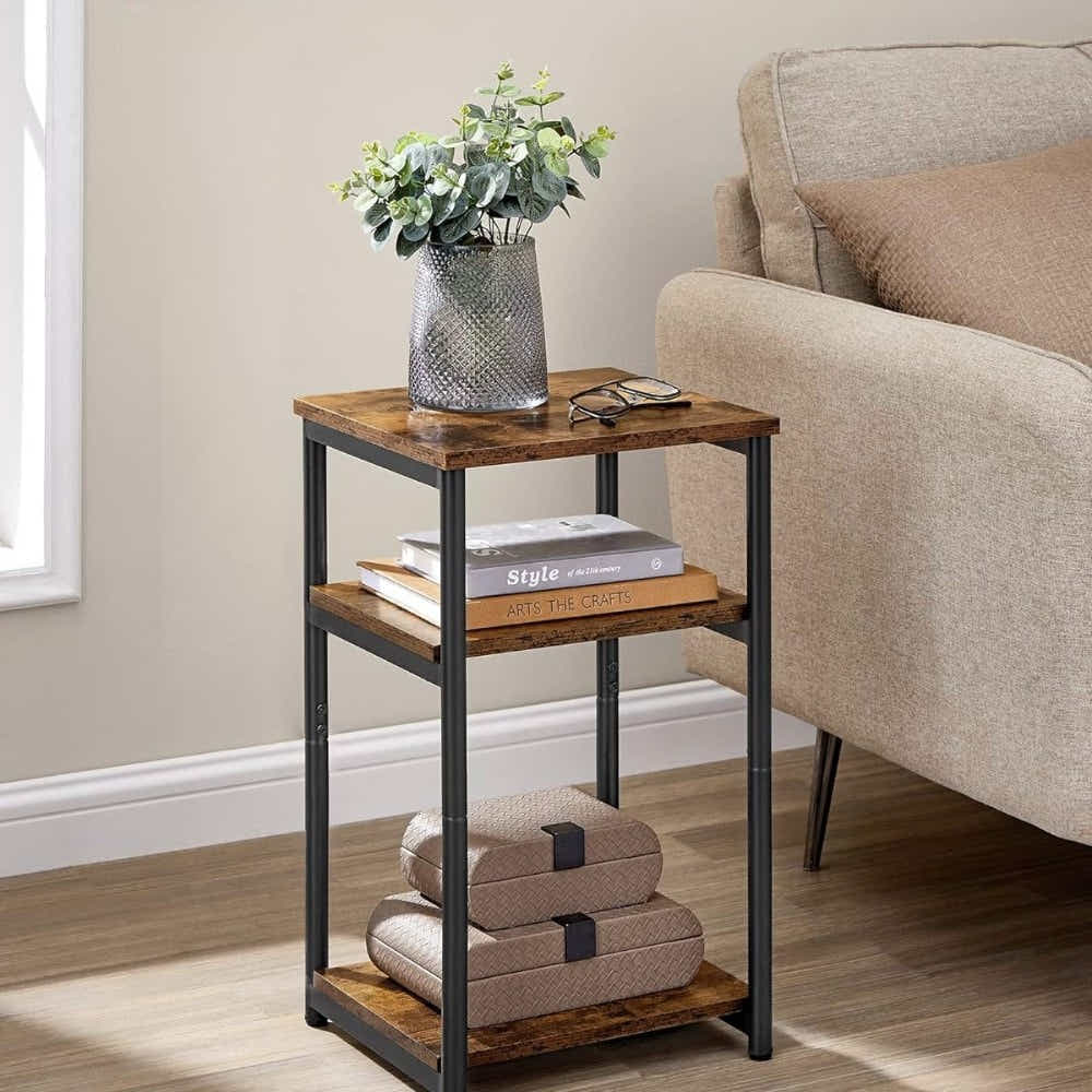 DS BS 3 Tier Side Table with Storage Shelf Narrow End Table